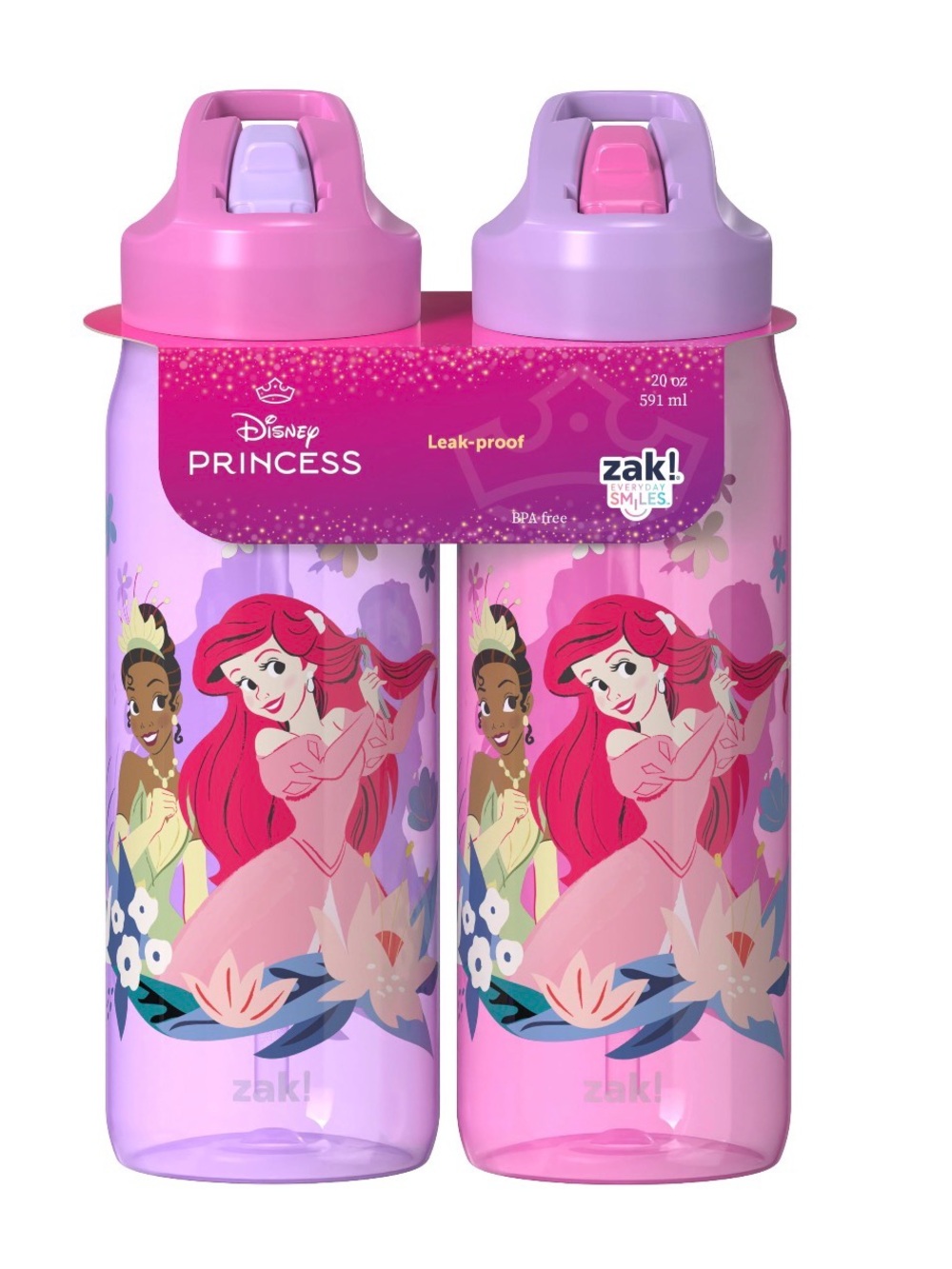 Disney Princess Kids Water Bottles - Pink & Lavender by Zak!